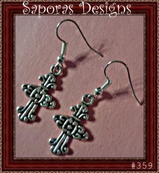 Tibetan Silver Cross Design Dangle Earrings Religious Protection Style