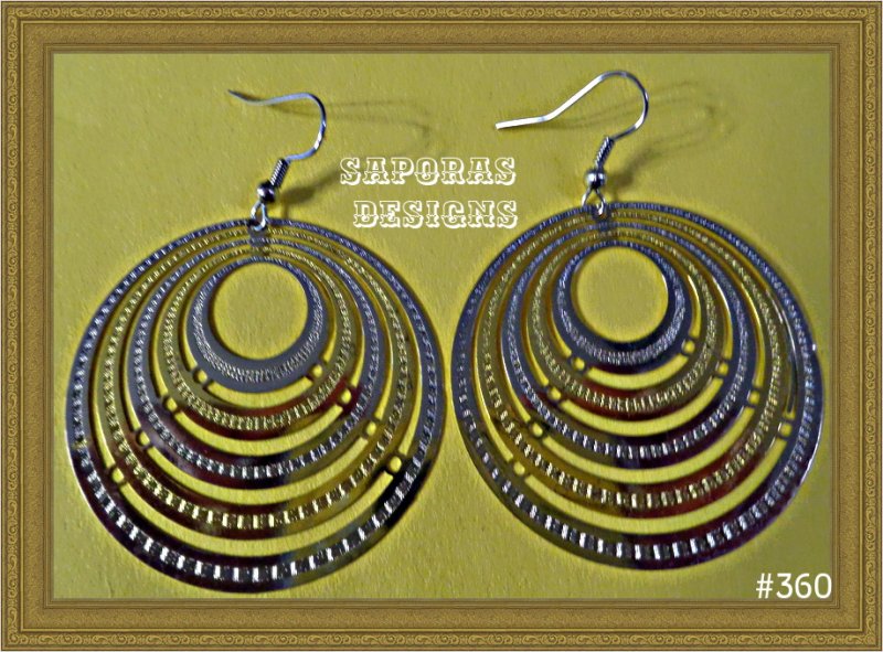 Image 0 of Gold & Silver Tone Round Circle Dangle Earrings