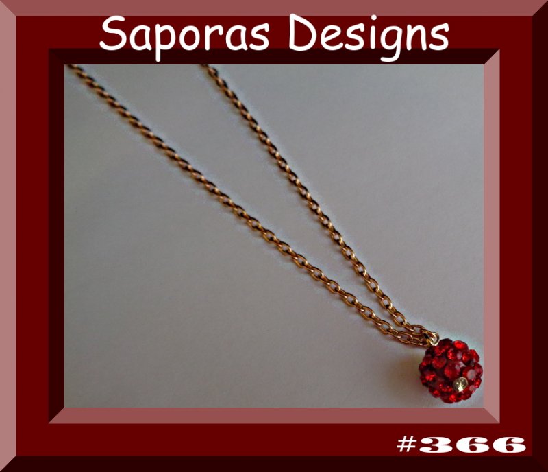 Image 0 of Gold Tone Necklace With Red Crystal Ball Christmas Style