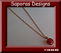 Gold Tone Necklace With Red Crystal Ball Christmas Style