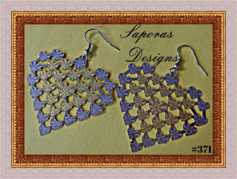 Image 0 of Gold & Silver Tone Heart Design Dangle Earrings