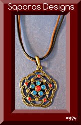 Antique Flower Design Necklace With Colorful Rhinestones & Brown Leather Chain