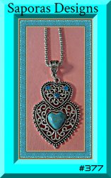 Tibetan Silver & Turquoise Heart Design Necklace With Blue Crystals Native Style