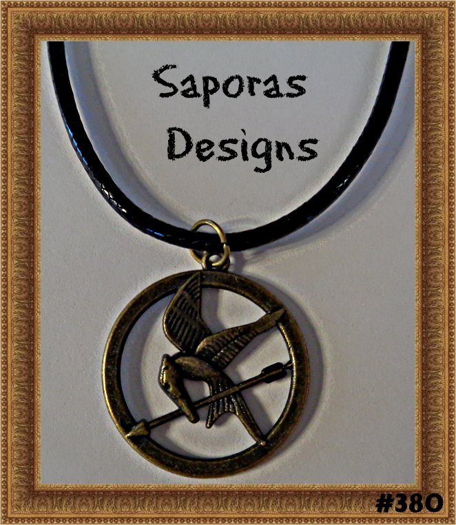 Image 0 of Hunger Games Mocking Jay Design Necklace With Black Rope Chain