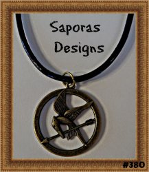 Hunger Games Mocking Jay Design Necklace With Black Rope Chain
