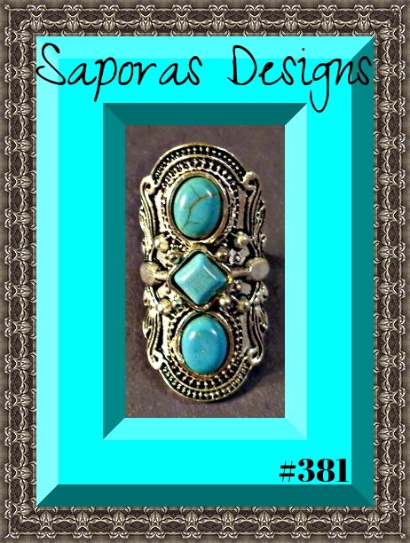 Image 0 of Tibetan Silver & Turquoise Ring Size 7 & Adjustable Native Ethnic Tribal 