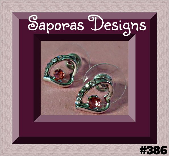 Image 0 of 18KRP Heart Design Stud Earrings With Pink & Clear Crystals