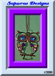 Antique Owl Design Necklace With Colorful Rhinestones