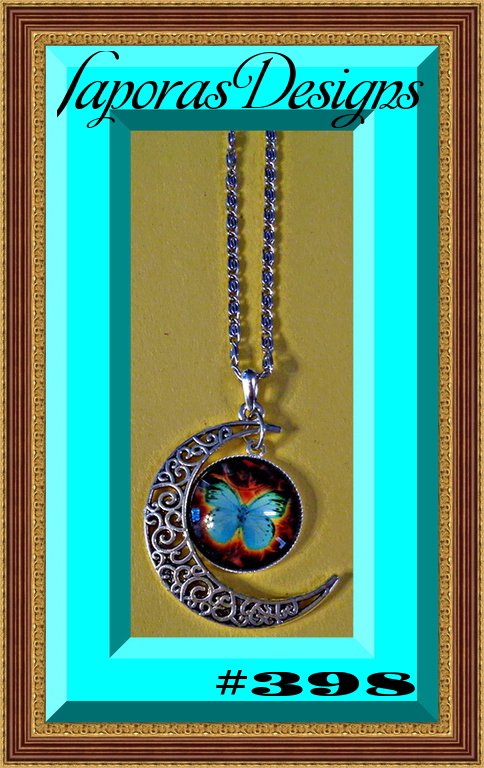 Image 0 of Silver Tone Blue Butterfly / Moon Design Necklace
