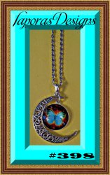 Silver Tone Blue Butterfly / Moon Design Necklace
