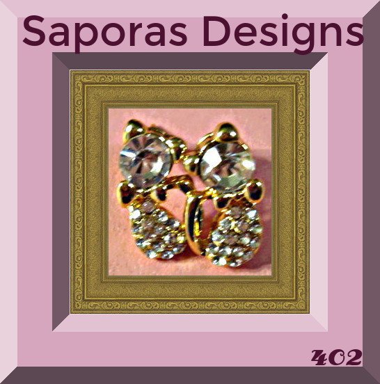 Image 0 of Gold Tone Cat / Kitten Design Stud Earrings With Clear Crystals