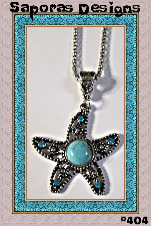 Image 0 of Tibetan Silver & Turquoise Starfish Design Necklace With Blue Crystals Native 