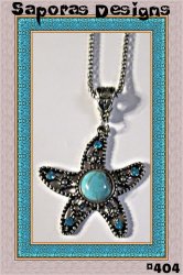 Tibetan Silver & Turquoise Starfish Design Necklace With Blue Crystals Native 