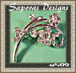 Silver Tone Flower Design Brooch With Clear Crystals Vintage Style