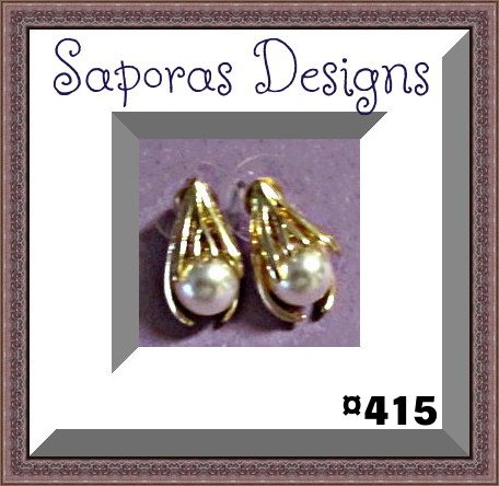 Image 0 of Gold Tone Stud Earrings With White Faux Pearl