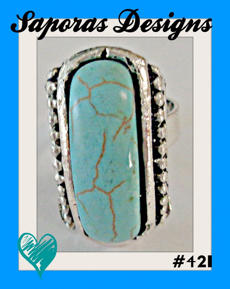 Image 0 of Size 6.5 Tibetan Silver & Turquoise Ring Native Ethnic Tribal Bohemian Design