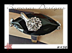 Size 8 Silver Tone Ring With Black & Clear Crystals Classy Style