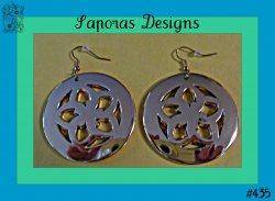 Gold Tone Round Circle Flower Design Dangle Earrings