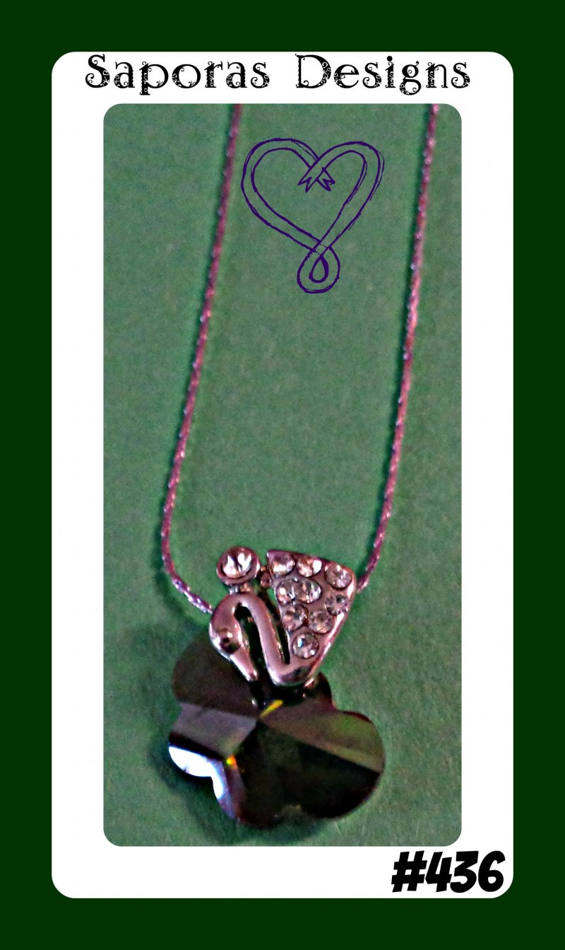 Image 0 of 18KRP Swan / Butterfly Design Necklace With Green & Clear Crystals 