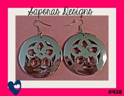 Silver Tone Dangle Round Circle Flower Design Earrings