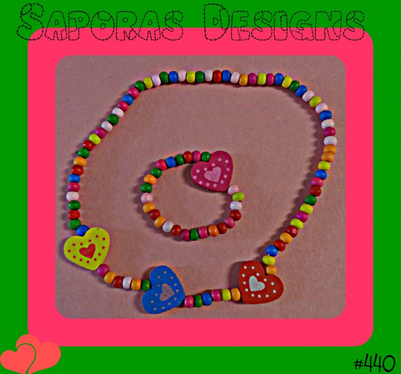 Image 0 of Handmade Colorful Wood Bracelet With Beads & Hearts Necklace & Bracelet Set
