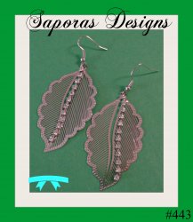 Silver Tone Leaf Design Dangle Earrings With Clear Crystals