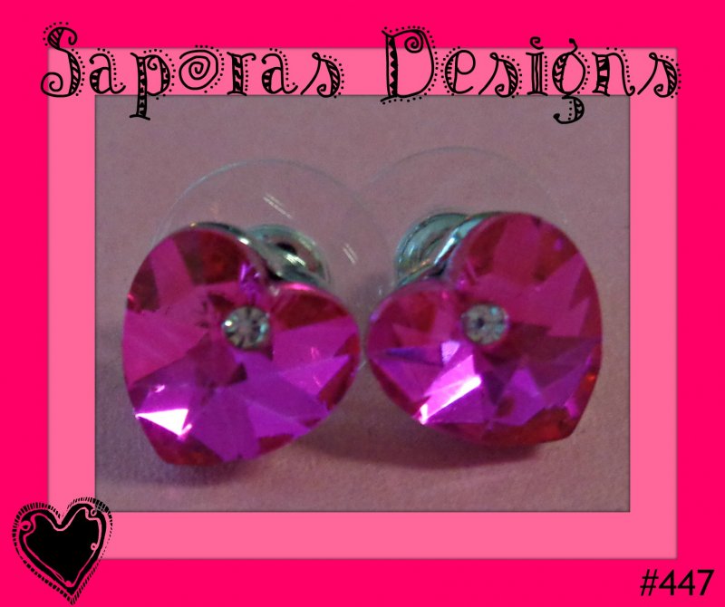 Image 0 of Heart Design Stud Earrings With Pink & Clear Crystals