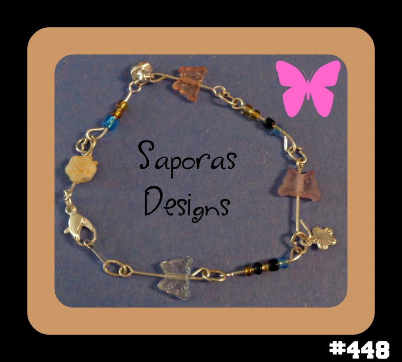 Image 0 of Silver Tone Handmade Bracelet With Butterfly Flowers Bell & Beads