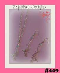 Gold Tone Hummingbird Design Dangle Earrings & Necklace Jewelry Set