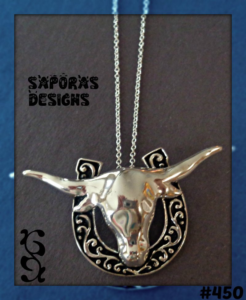 Image 0 of 925 Sterling Silver Horse Shoe / Bull Design Necklace For Luck