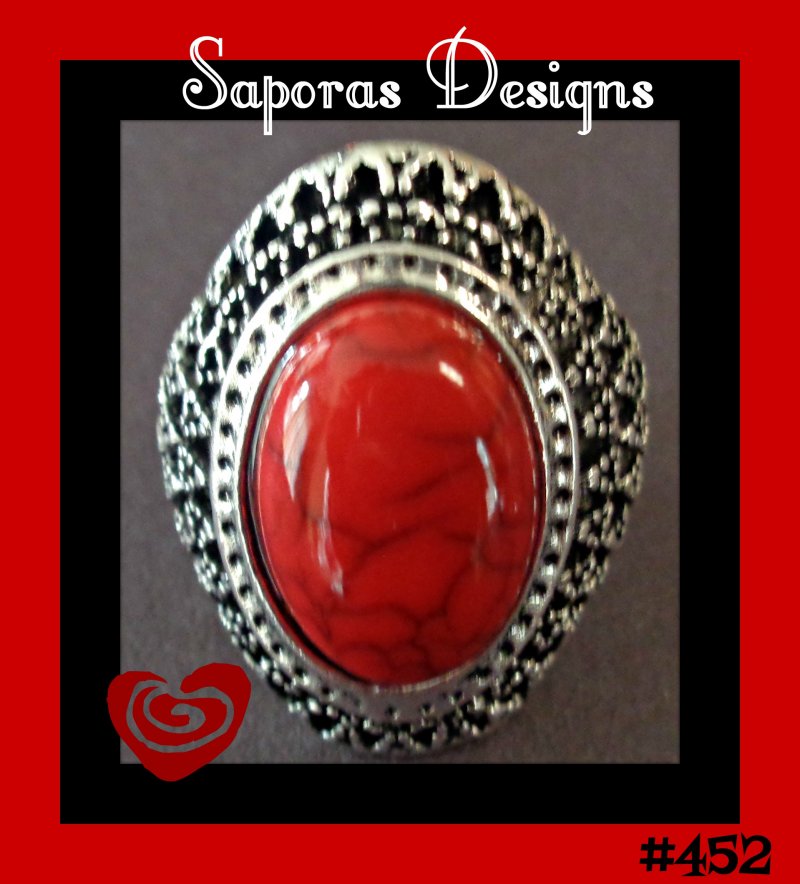 Image 0 of Tibetan Silver & Red Turquoise Size 10 Ring Unisex Native Ethnic Tribal