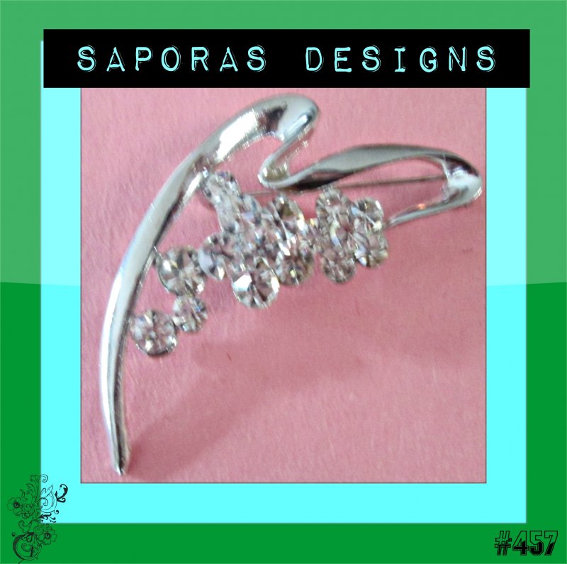 Image 0 of Silver Tone Flower Design Brooch With Clear Crystals