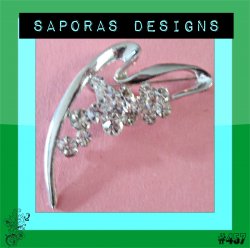 Silver Tone Flower Design Brooch With Clear Crystals