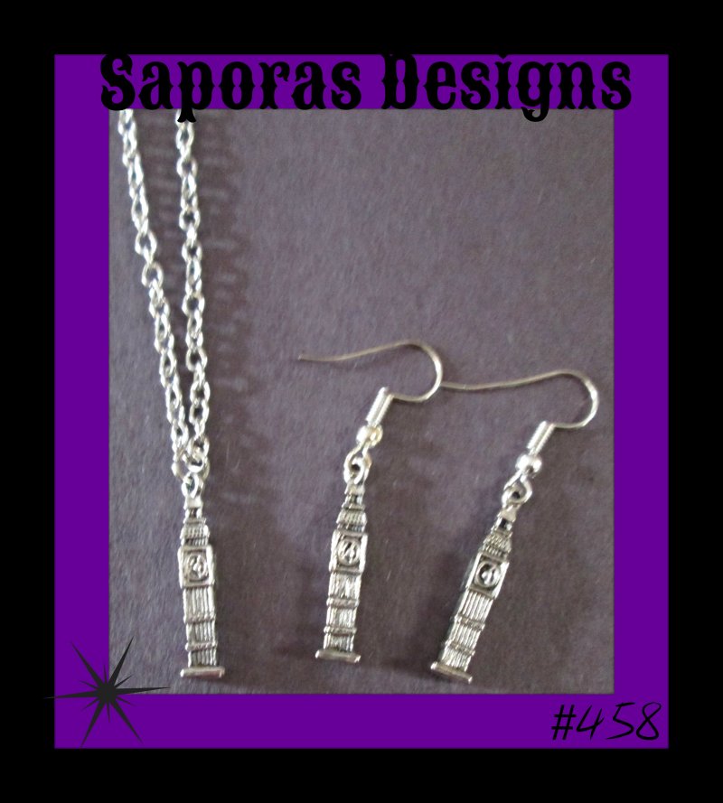 Image 0 of Silver Tone NYC Empire State Building Design Dangle Earrings & Necklace Set