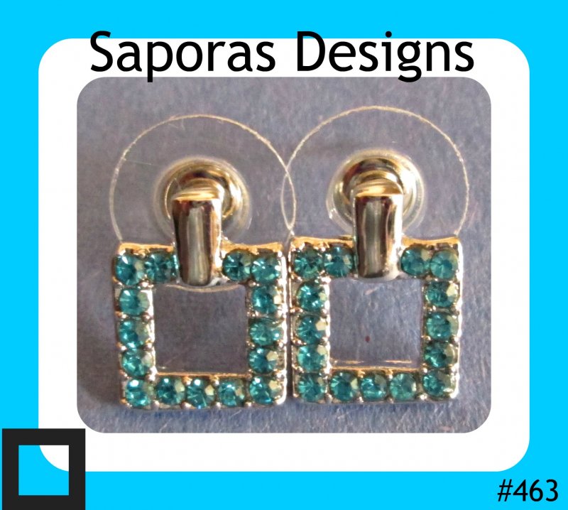 Image 0 of 18KRP Square Design Stud Earrings With Blue Crystals