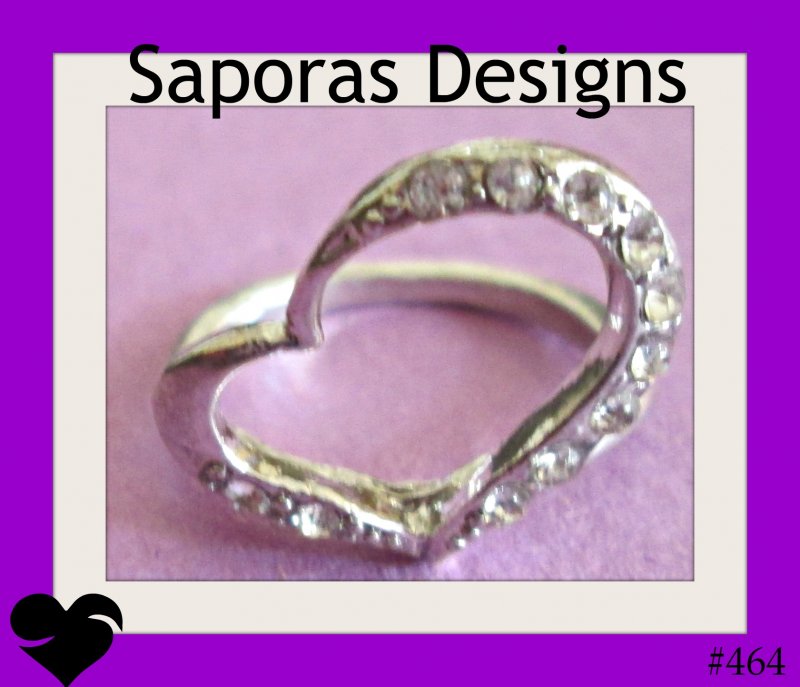 Image 0 of Silver Tone Heart Design Ring Size 5.5 With Clear Crystals