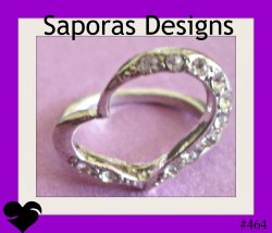 Silver Tone Heart Design Ring Size 5.5 With Clear Crystals