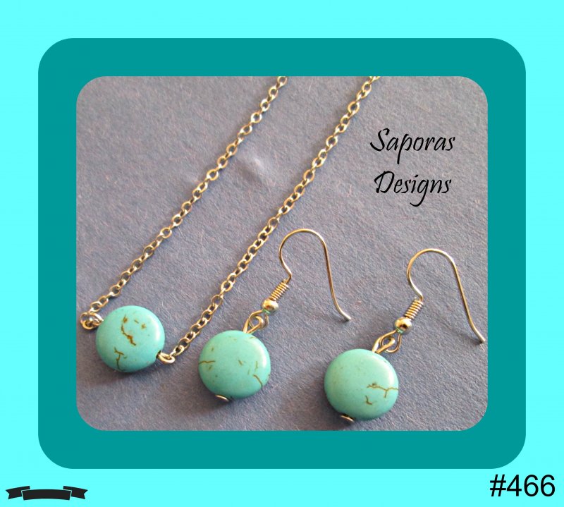 Image 0 of Silver Tone & Turquoise Dangle Earrings & Necklace Jewelry Set Native Ethnic 