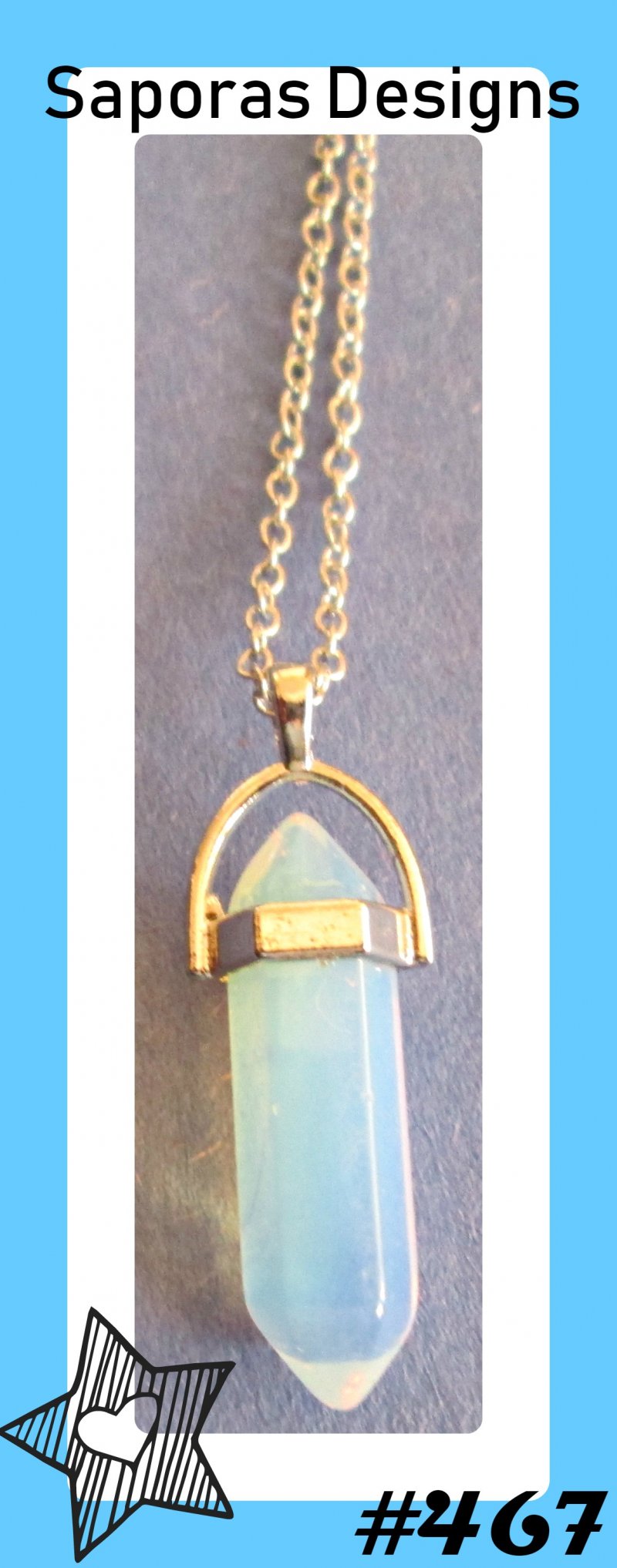 Image 0 of Silver Tone Necklace With Light Blue Design Crystal Healing Style Unisex