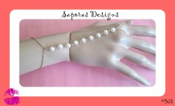 Gold Tone Slave Bracelet With White Faux Pearls