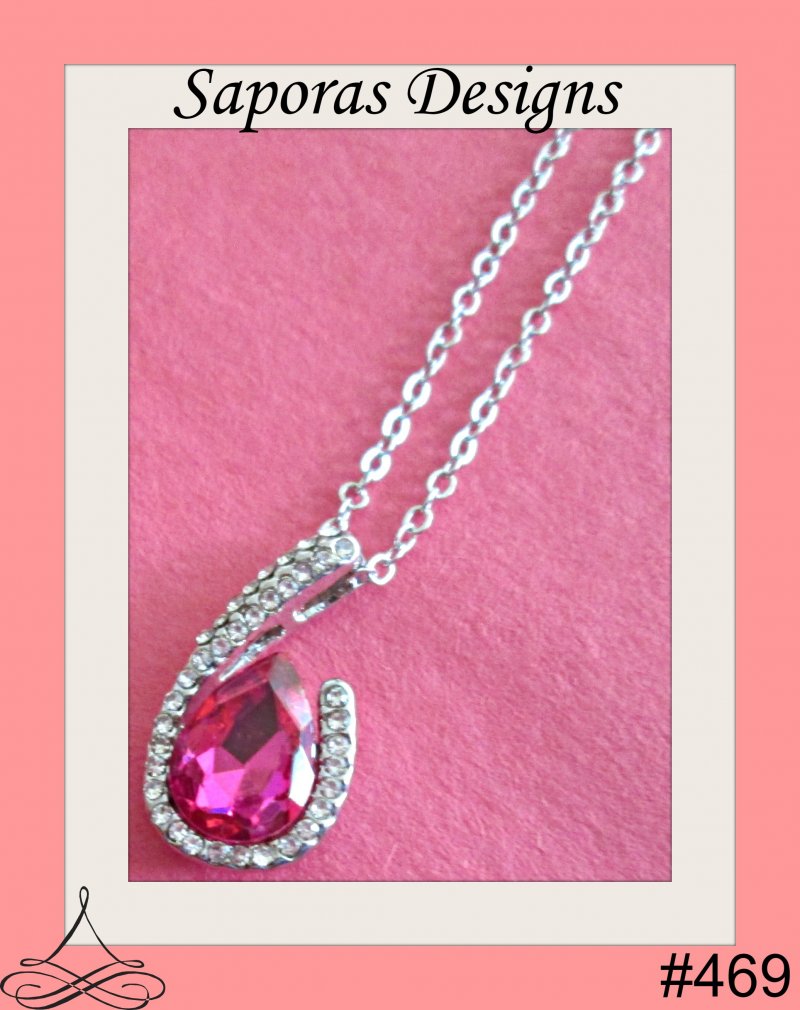 Image 0 of Silver Tone Necklace With Pink October Birthstone Crystal & Clear Crystals