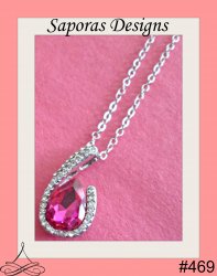 Silver Tone Necklace With Pink October Birthstone Crystal & Clear Crystals