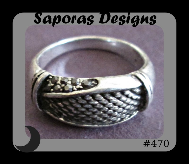 Image 0 of Vintage Tibetan Silver Unisex Ring Size 8.5 With Black Crystals