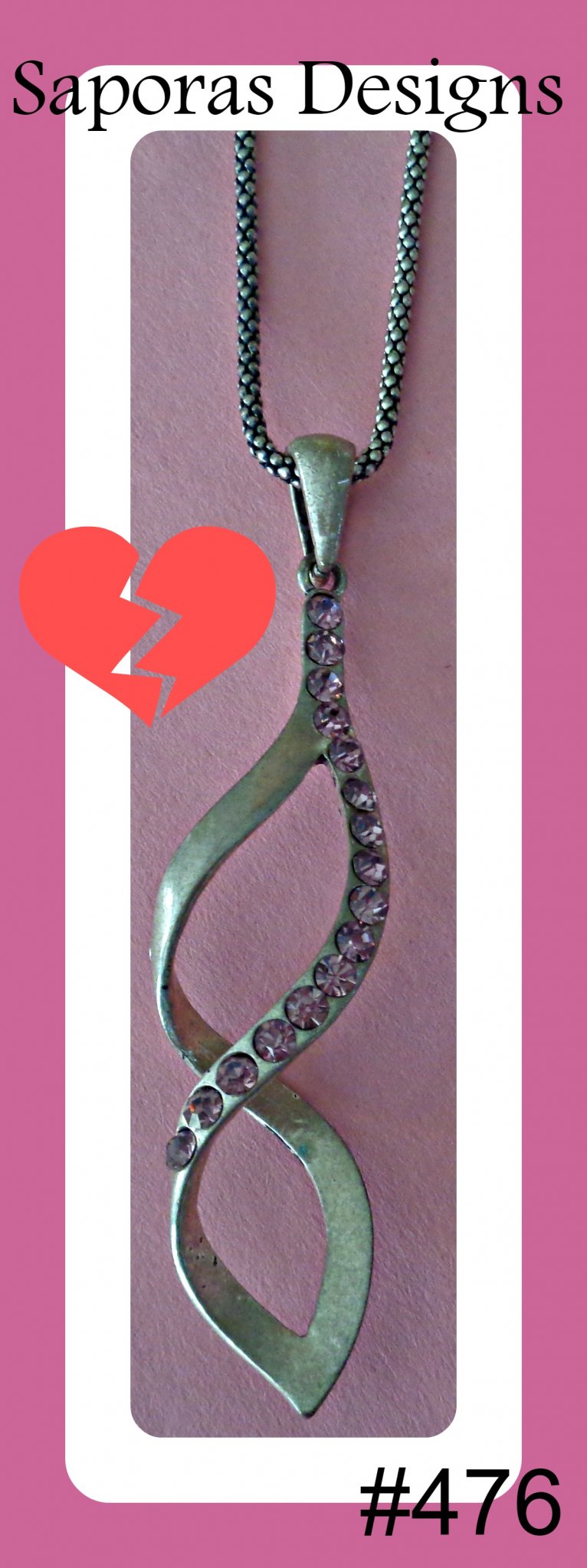 Image 0 of Silver Tone Vintage Necklace With Pink Crystals