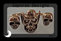 Gold Tone Double Finger Demon / Skull Ring Size 6.5 Unisex Biker Gothic Punk 