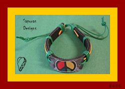 Handmade Colorful Leather Peace Sign Bracelet Bob Marley Style