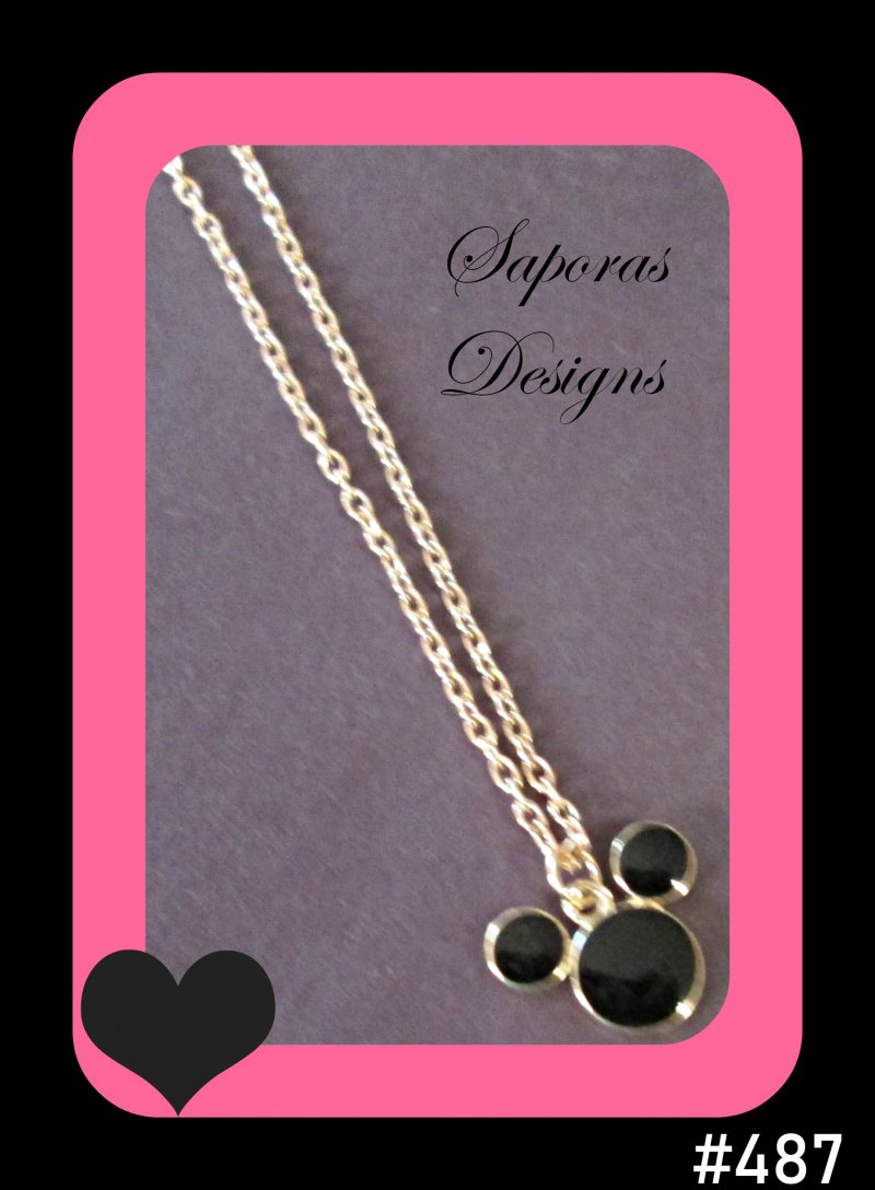 Image 0 of Gold Tone & Black Disney Mickey Mouse Design Necklace