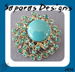 Silver Tone Brooch With Blue Crystals & Blue Bead