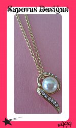 Gold Tone Necklace With White Faux Pearl & Clear Crystals Classy Style