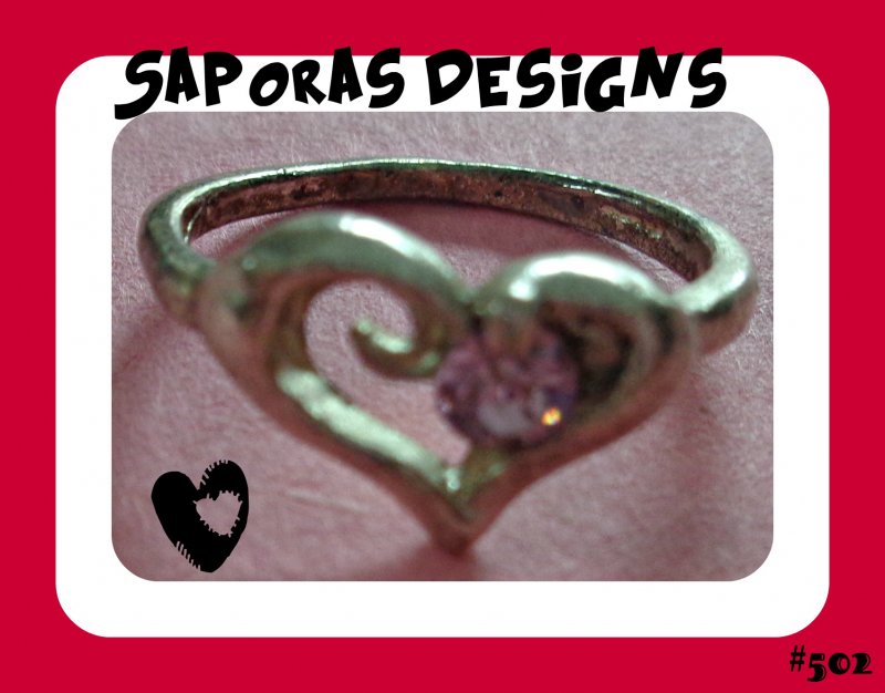 Image 0 of Silver Tone October Color Birthstone Crystal Heart Design Ring Size 5
